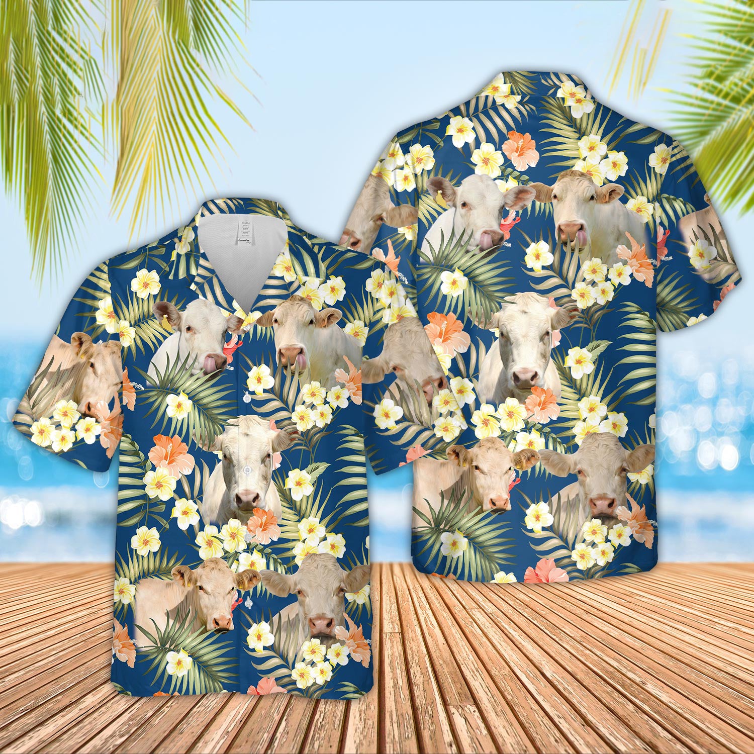 Unique Charolais Summer Blue Floral 3D Hawaiian Shirt