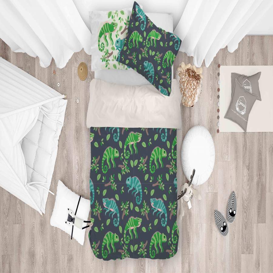 3D Cartoon Lizard Leaf Quilt Cover Set Bedding Set Pillowcases 101