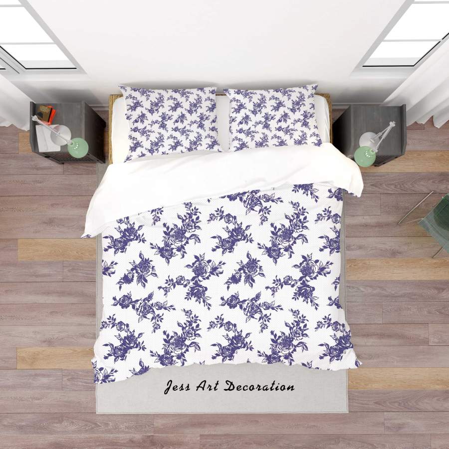 3D White Blue Floral Quilt Cover Set Bedding Set Duvet Cover Pillowcases SF137