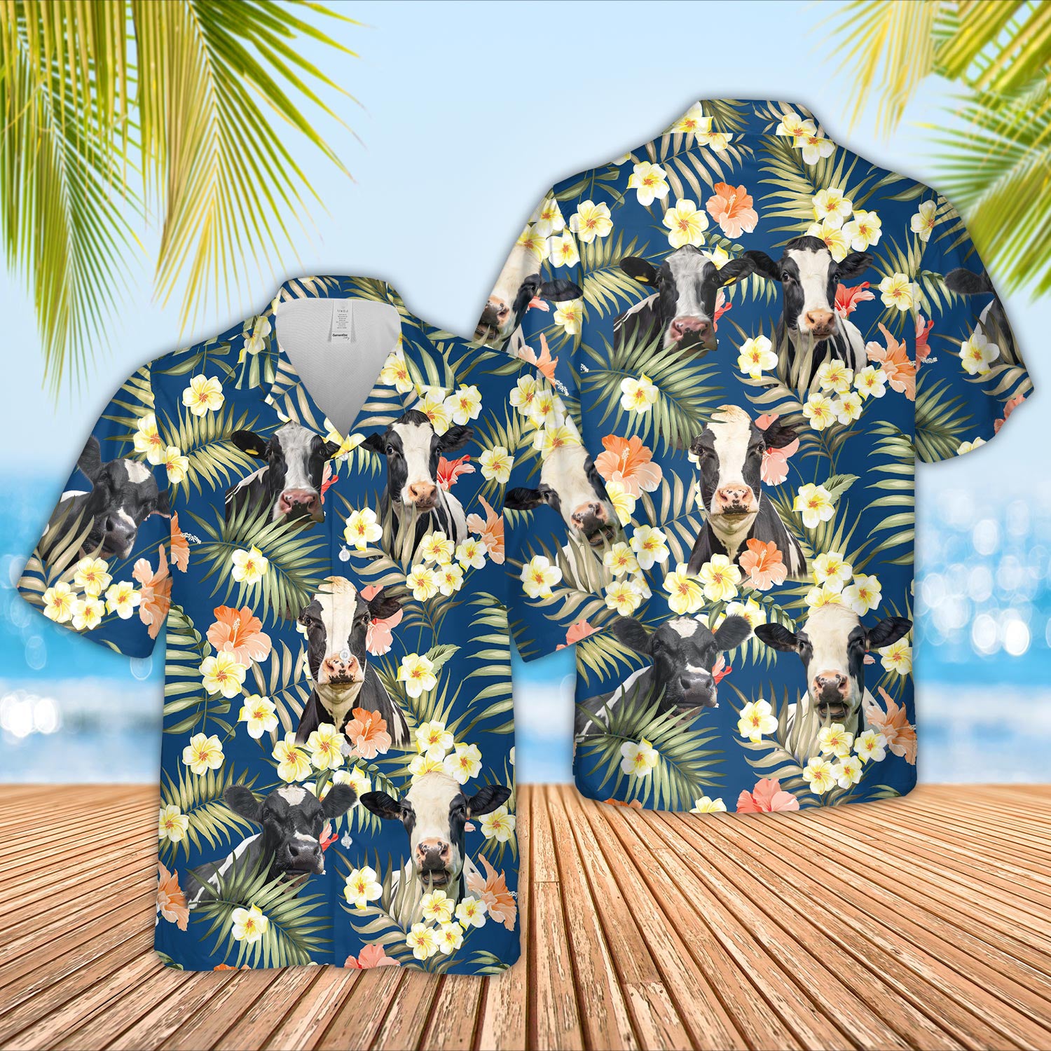 Unique Holstein Summer Blue Floral 3D Hawaiian Shirt