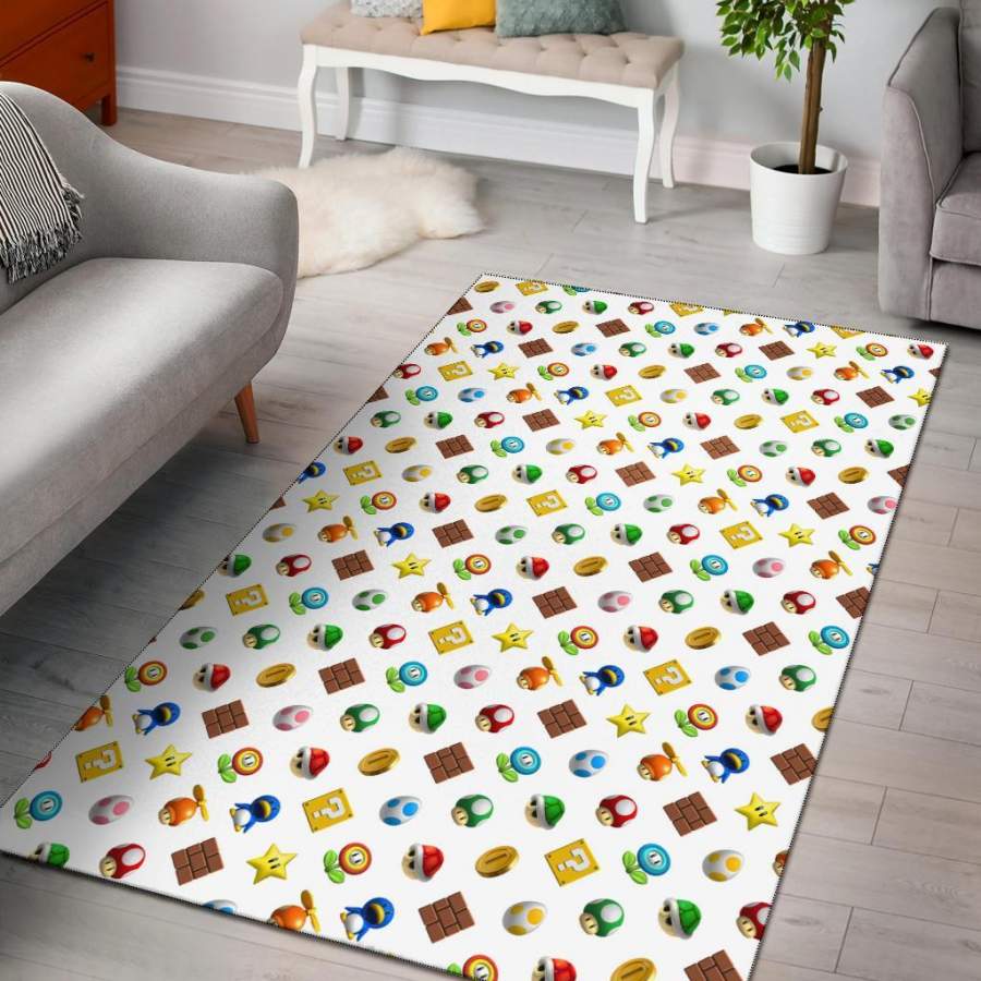 Super Mario Bross Pattern White Area Rug Carpet