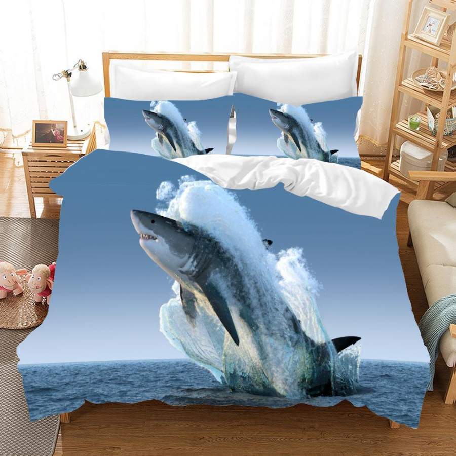 3D Blue Sea Shark Quilt Cover Set Bedding Set Pillowcases 125