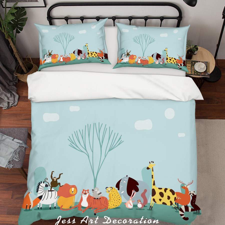 3D Blue Cartoon Animal Quilt Cover Set Bedding Set Duvet Cover Pillowcases SF92