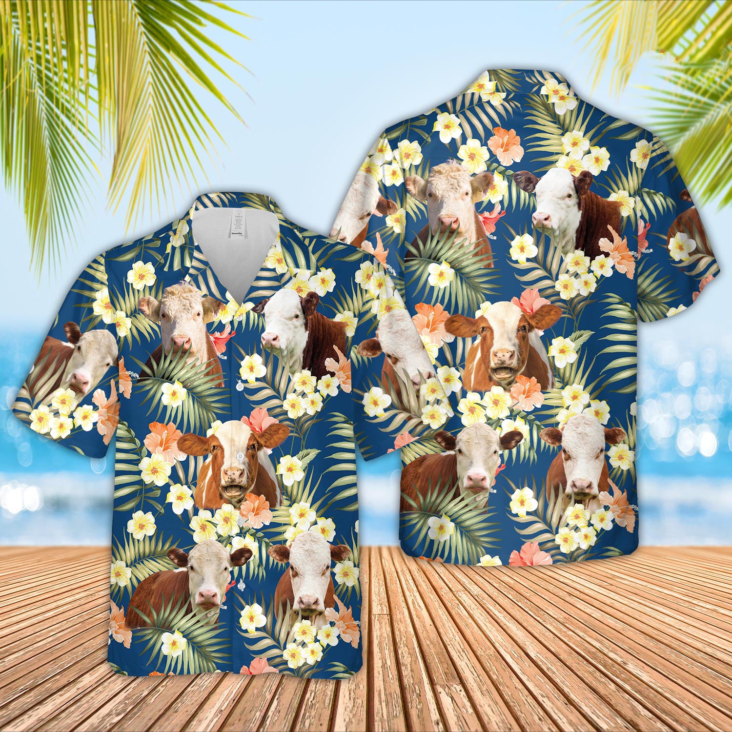 Unique Hereford Summer Blue Floral 3D Hawaiian Shirt