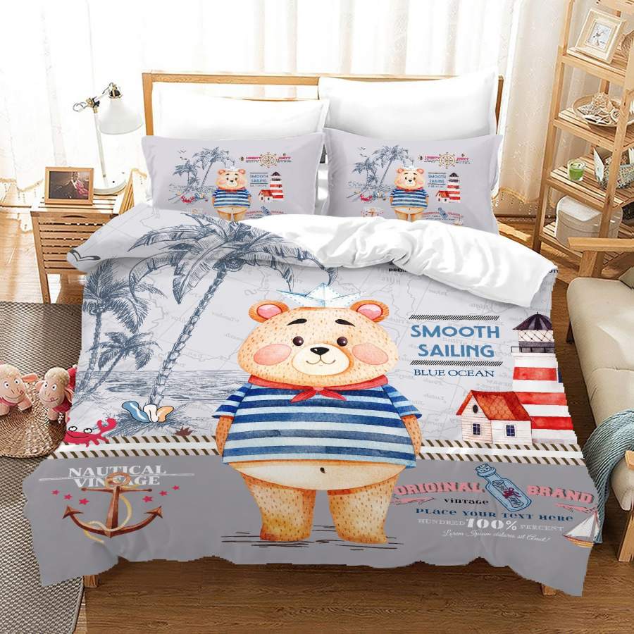 3D Cartoon Bear Coconut Tree Quilt Cover Set Bedding Set Duvet Cover Pillowcases A670 LQH