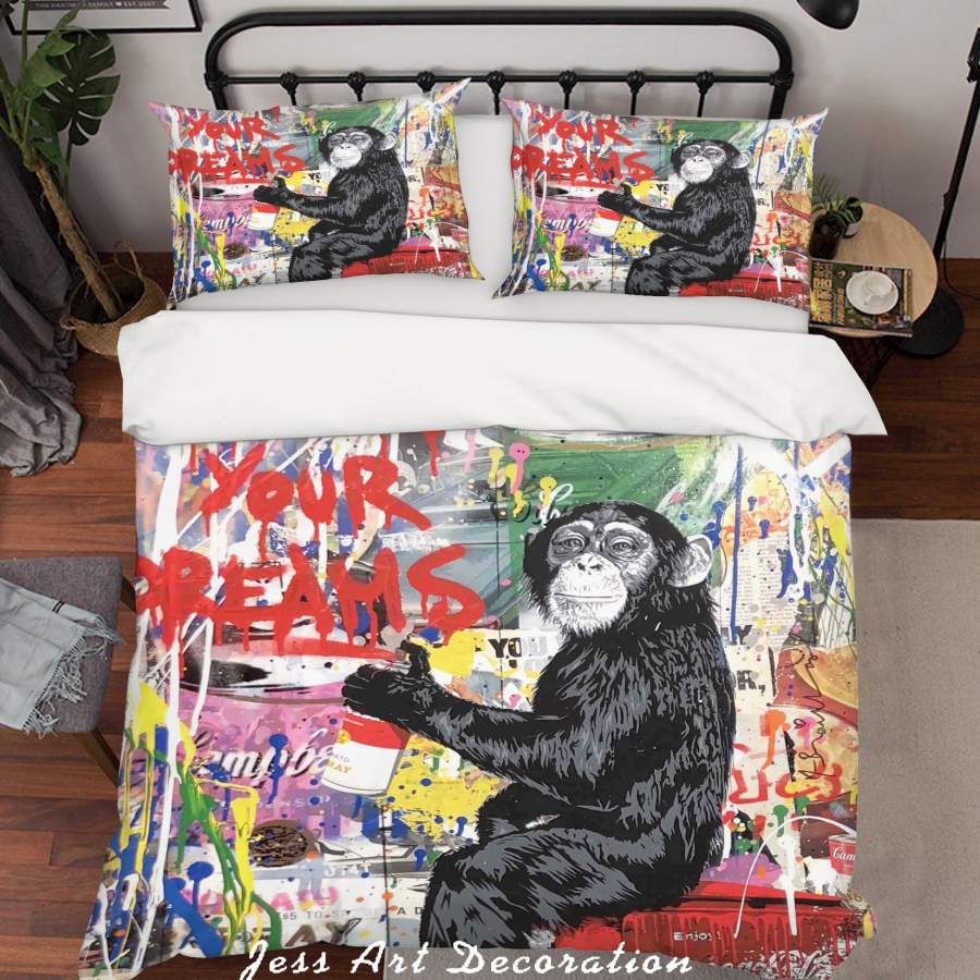 3D  Gorilla Colorized Graffiti Quilt Cover Set Bedding Set Duvet Cover Pillowcases  ZY D88