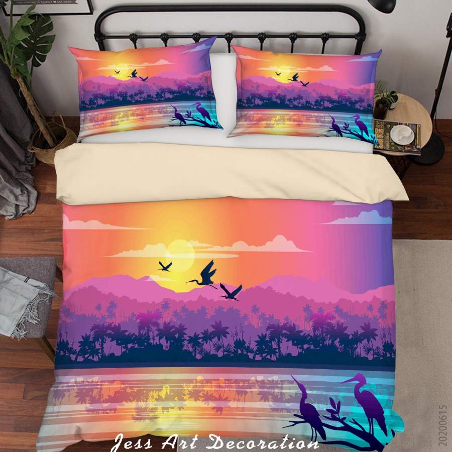 3D Sunset Mountain Crane Quilt Cover Set Bedding Set Duvet Cover Pillowcases SF48