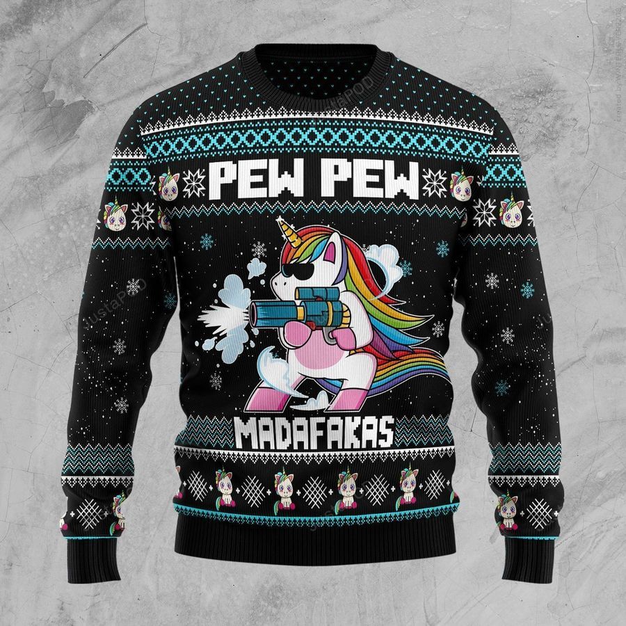 Unicorn Pew Pew Madafakas Black Ulgy Sweater