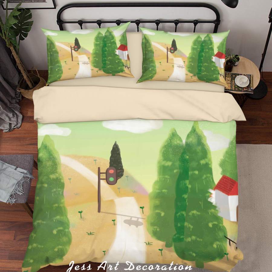 3D Cartoon Tree Road Landscape Quilt Cover Set Bedding Set Duvet Cover Pillowcases A612 LQH