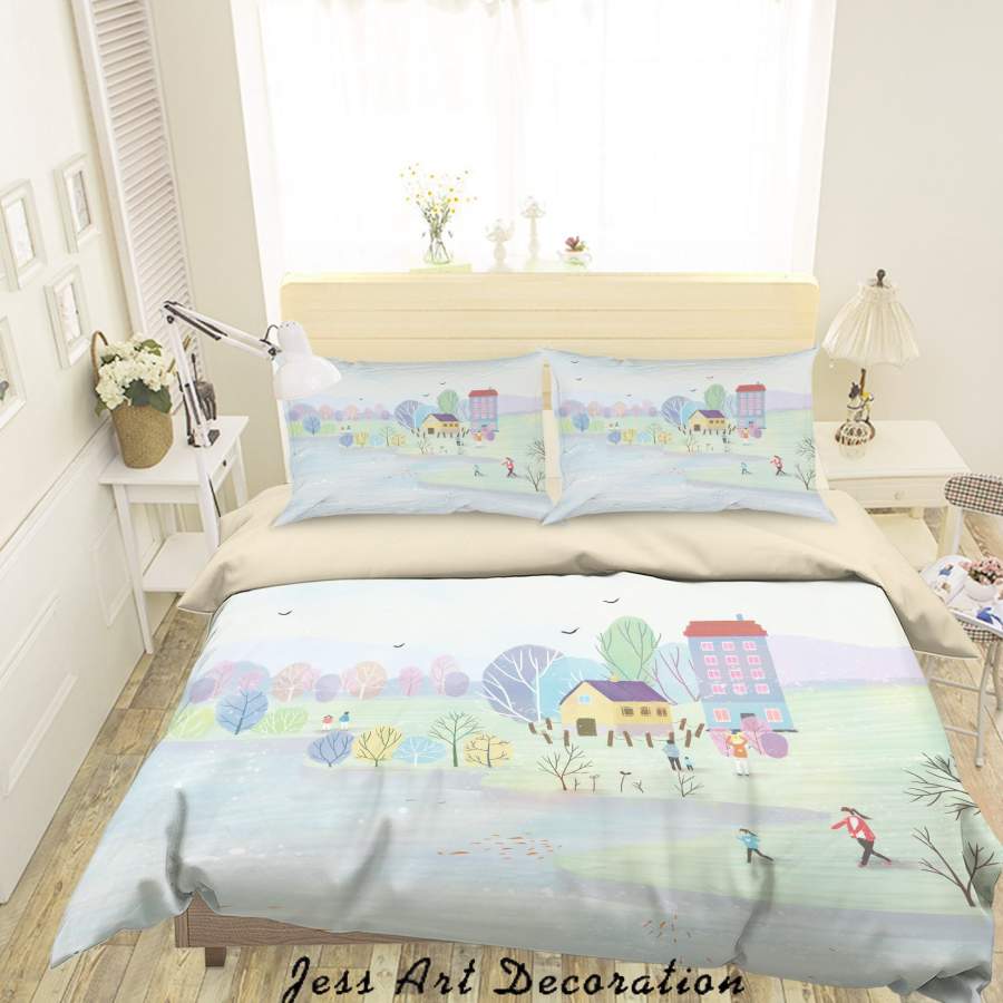 3D Cartoon House Tree Quilt Cover Set Bedding Set Duvet Cover Pillowcases A620 LQH