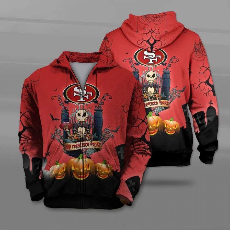 San Francisco 49ers Halloween Costume Hoodies Jack Skellington 3D Graphic