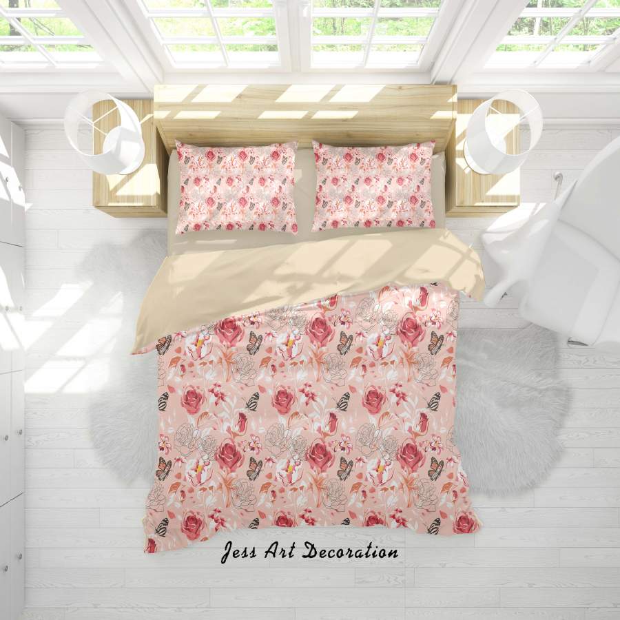 3D Pink Floral Pattern Quilt Cover Set Bedding Set Duvet Cover Pillowcases A109 LQH