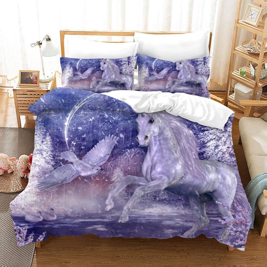 3D Purple Ice Bird Unicorn Quilt Cover Set Bedding Set Duvet Cover Pillowcases JN1008