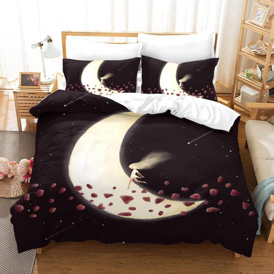 3D Black Diamond Moon Girl Quilt Cover Set Bedding Set Pillowcases 129