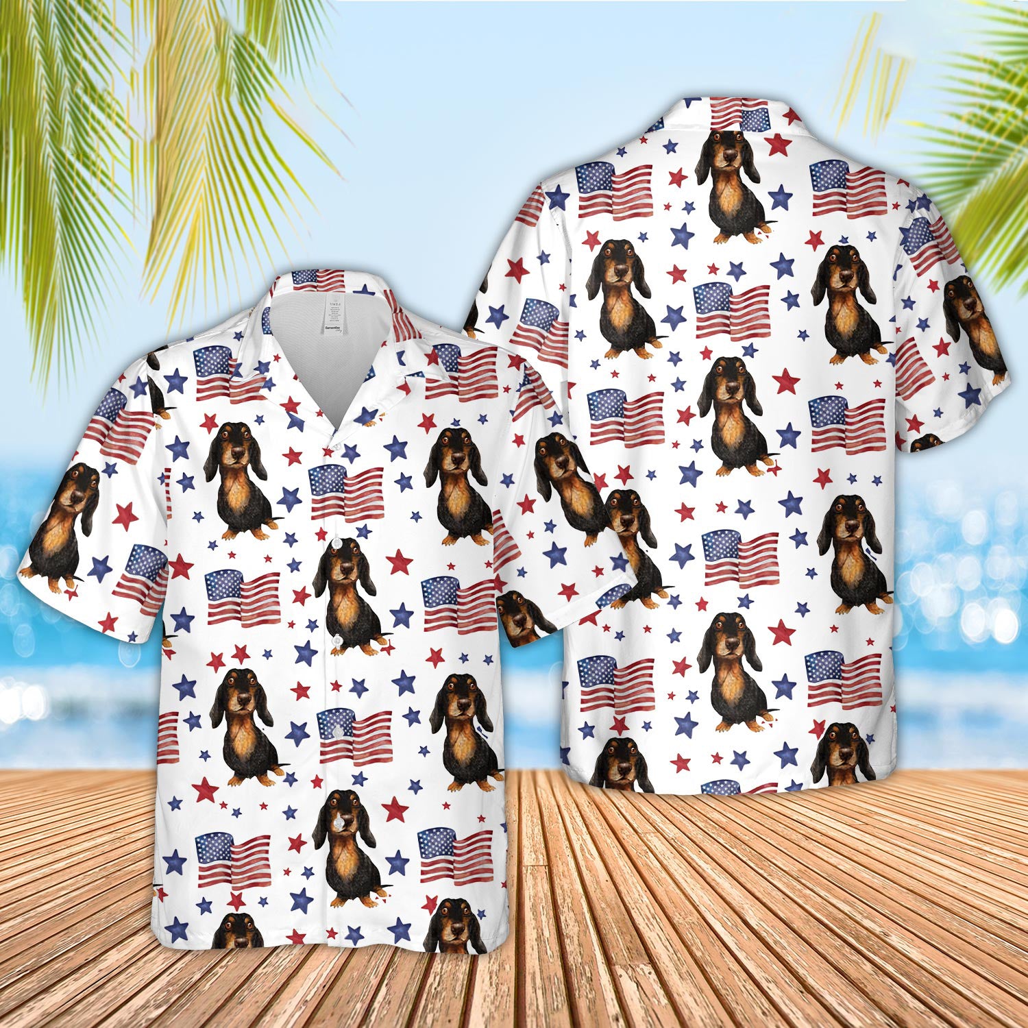 Unique Dachshund American Flag Pattern Hawaiian Shirt