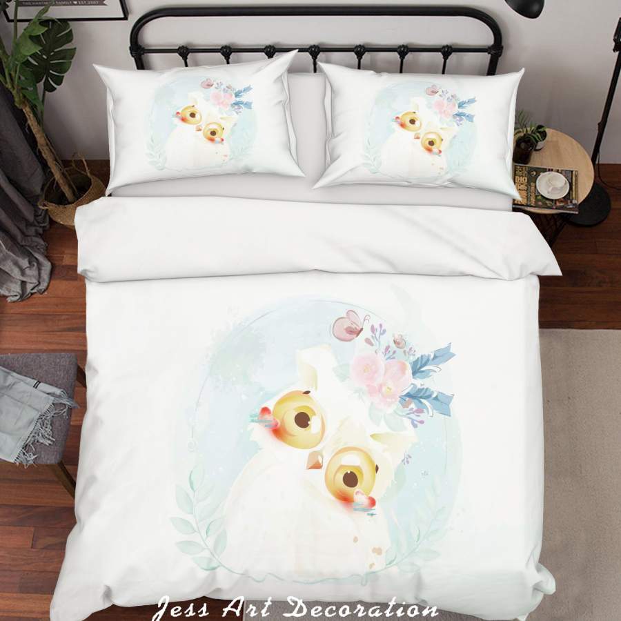 3D White Owl Floral Quilt Cover Set Bedding Set Duvet Cover Pillowcases SF76