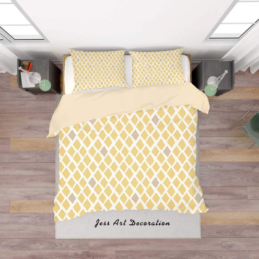 3D Yellow Diamond Quilt Cover Set Bedding Set Duvet Cover Pillowcases SF50