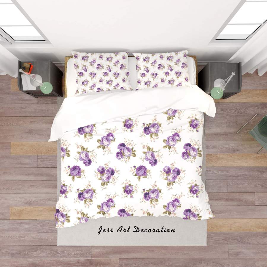 3D White Purple Floral Quilt Cover Set Bedding Set Duvet Cover Pillowcases SF140