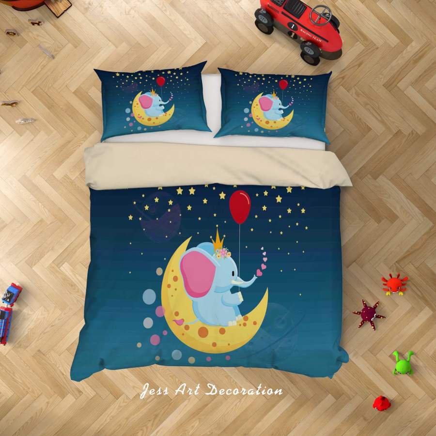 3D Dark Cartoon Moon Star Elephant Quilt Cover Set Bedding Set Duvet Cover Pillowcases SF82