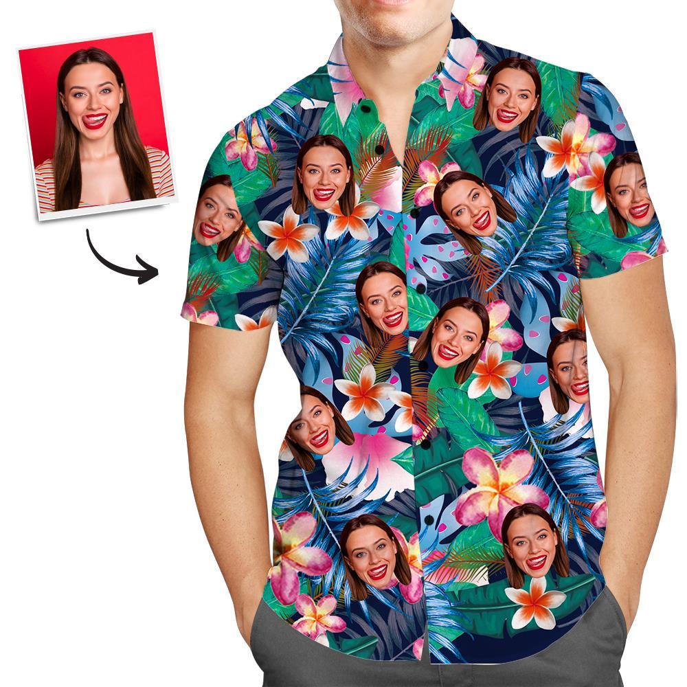 Personalized Face Shirt Men’S Hawaiian Shirt Colorful Flowers Tshirts