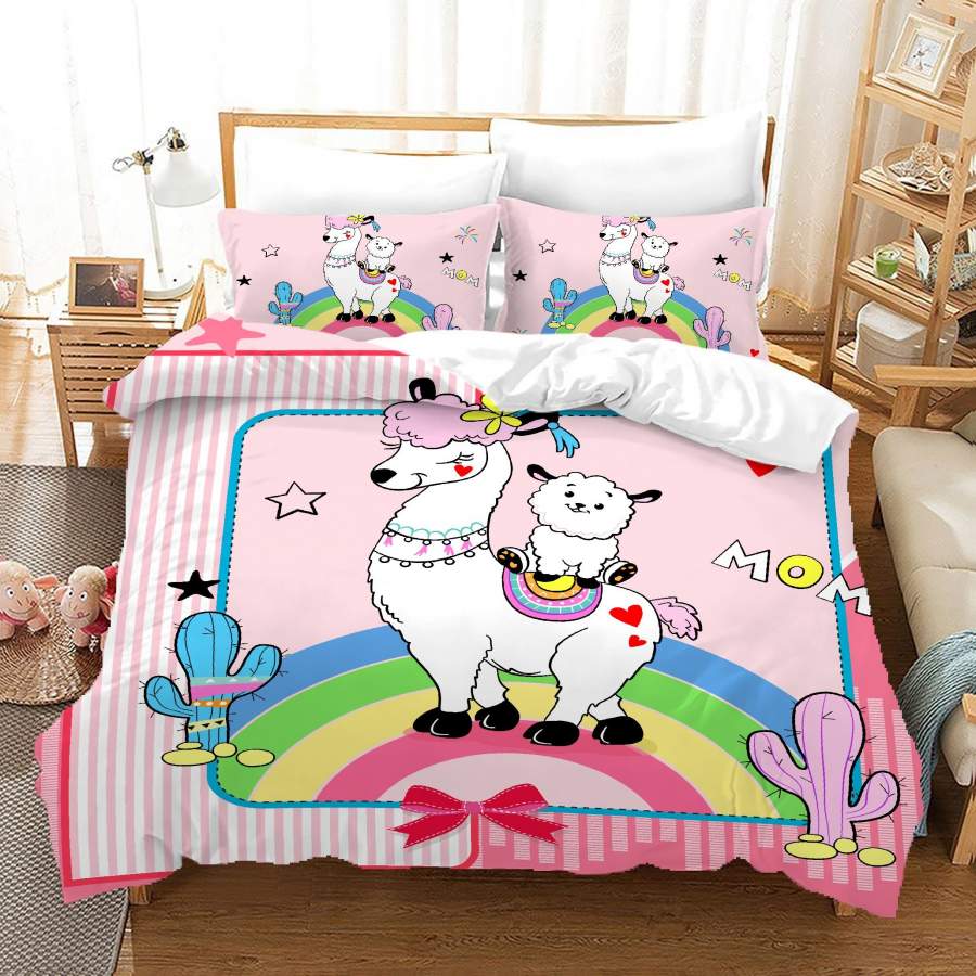 3D Cartoon Alpaca Rainbow Quilt Cover Set Bedding Set Duvet Cover Pillowcases A678 LQH