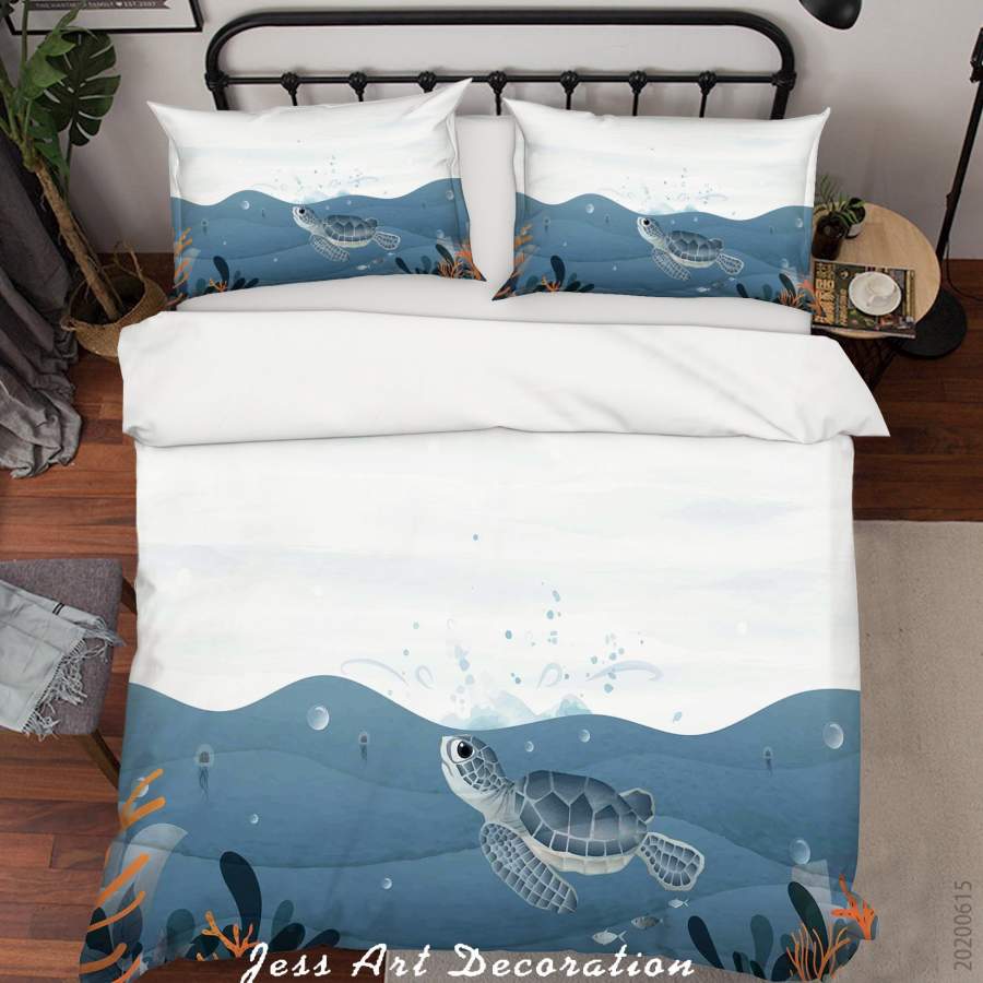 3D White Blue Sea Turtle Quilt Cover Set Bedding Set Duvet Cover Pillowcases SF45