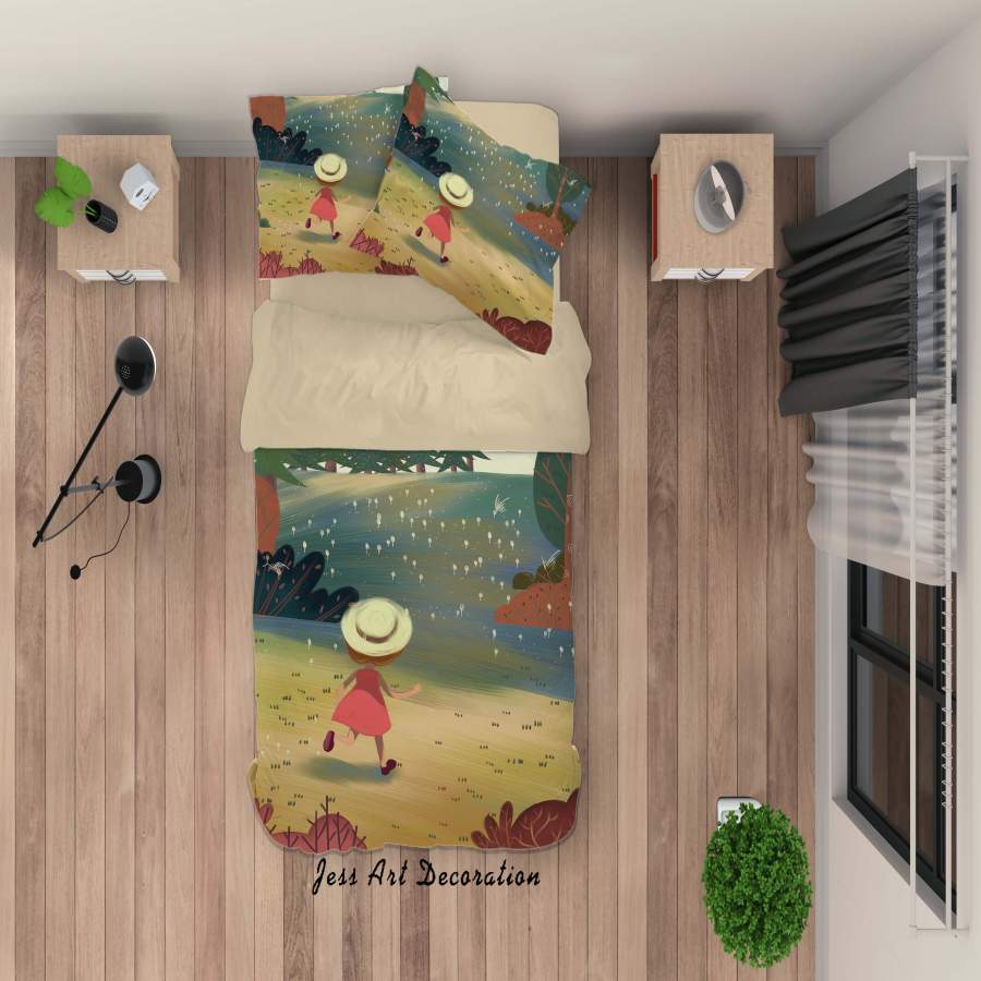 3D Hillside Girl Tree Painting Quilt Cover Set Bedding Set Duvet Cover Pillowcases A448 LQH