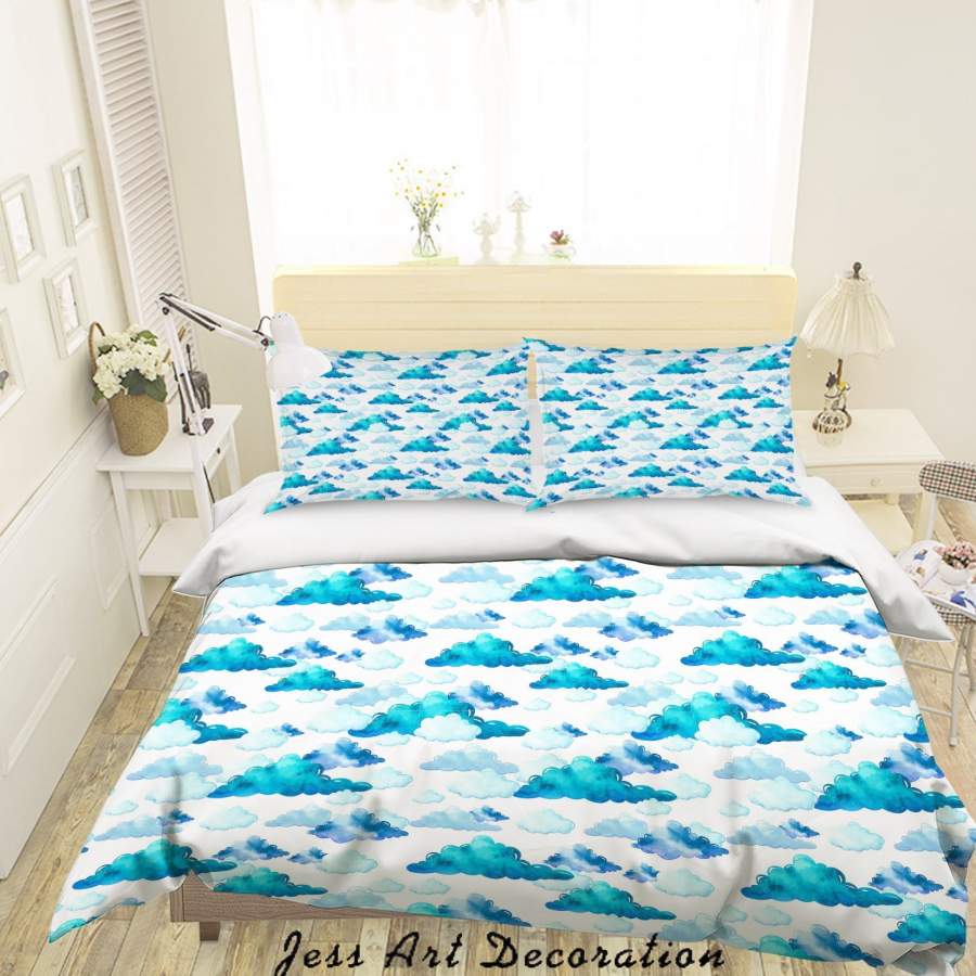 3D Watercolor Blue Clouds Quilt Cover Set Bedding Set Duvet Cover Pillowcases A067 LQH