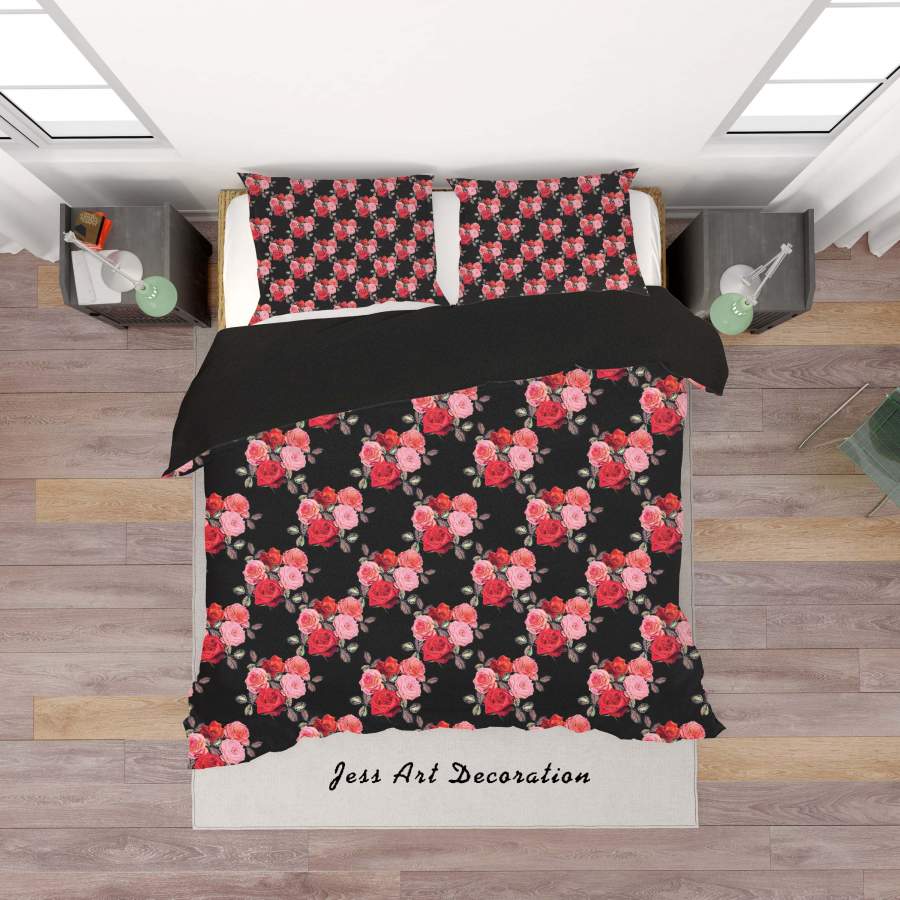 3D Black Red Floral Quilt Cover Set Bedding Set Duvet Cover Pillowcases SF85