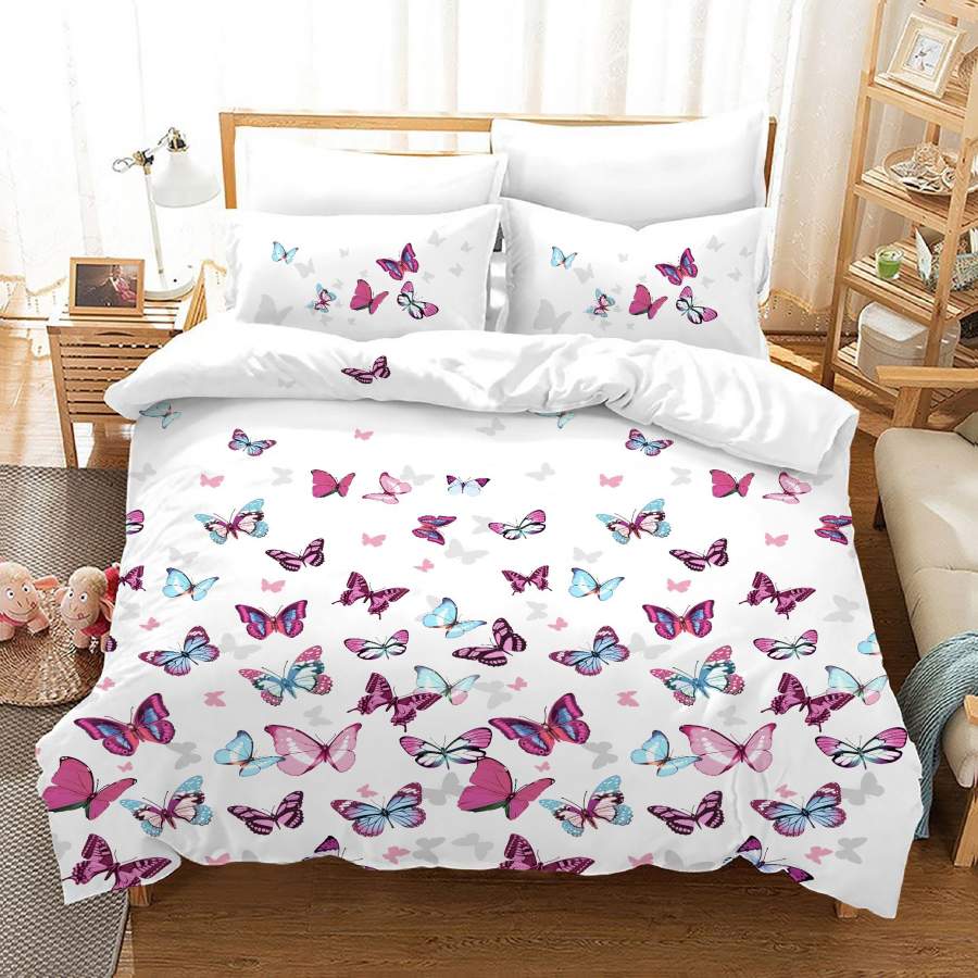 3D Colorful Butterfly Quilt Cover Set Bedding Set Duvet Cover Pillowcases JN 1113