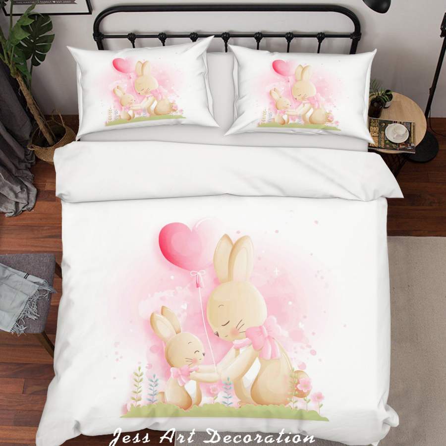 3D White Red Heart Balloon Rabbit Floral Quilt Cover Set Bedding Set Duvet Cover Pillowcases SF68