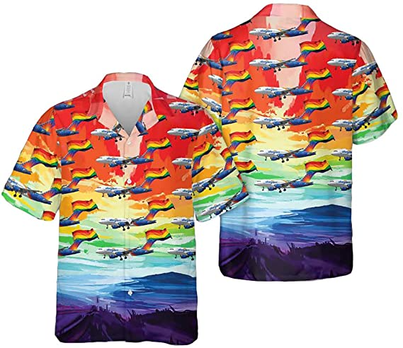 Airlines Fly With Pride Pattern Hawaiian Shirt For Lgbt