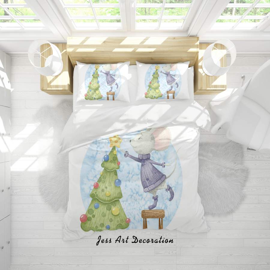 3D White Christmas Tree Mouse Quilt Cover Set Bedding Set Duvet Cover Pillowcases SF21