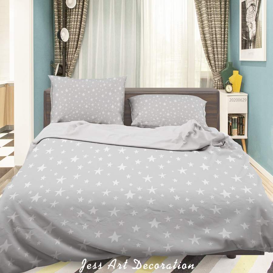 3D Gray Star Quilt Cover Set Bedding Set Duvet Cover Pillowcases SF60