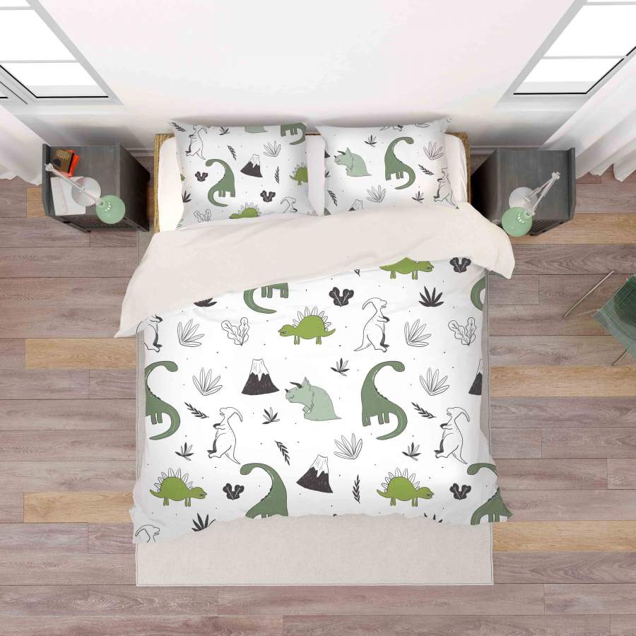 3D Dinosaur Pattern Green Quilt Cover Set Bedding Set Pillowcases 35