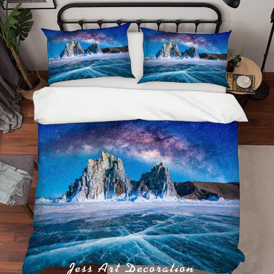 3D Blue Ice Mountain Star Sky Universe Quilt Cover Set Bedding Set Pillowcases SF51