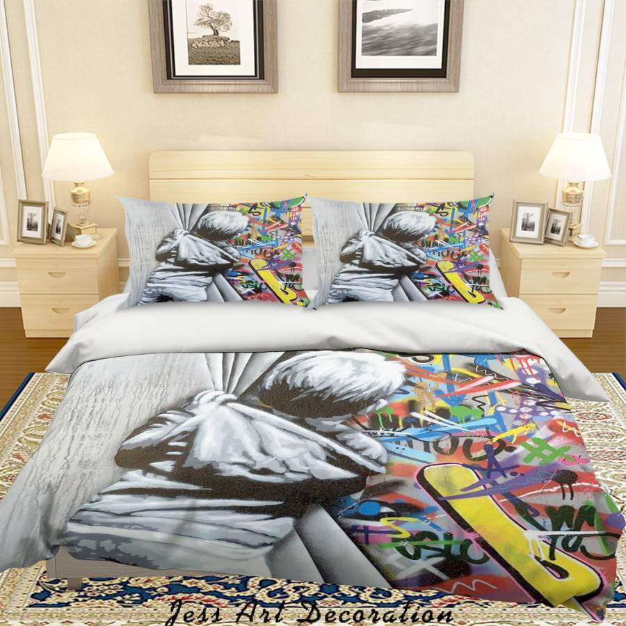 3D Banksy Mural Boy Colorized Graffiti Quilt Cover Set Bedding Set Duvet Cover Pillowcases  ZY D99