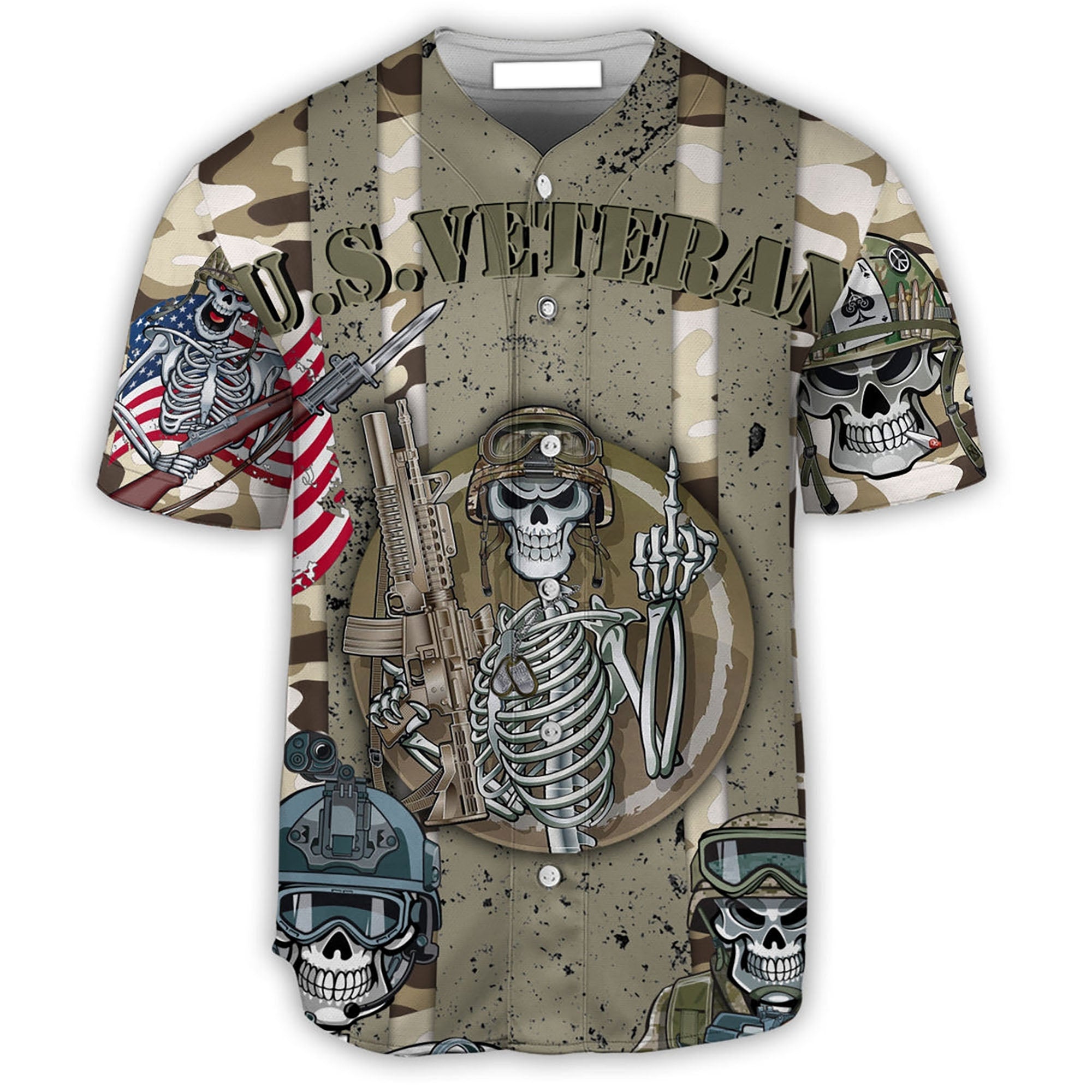 Veteran Us Skull Style Baseball Jersey