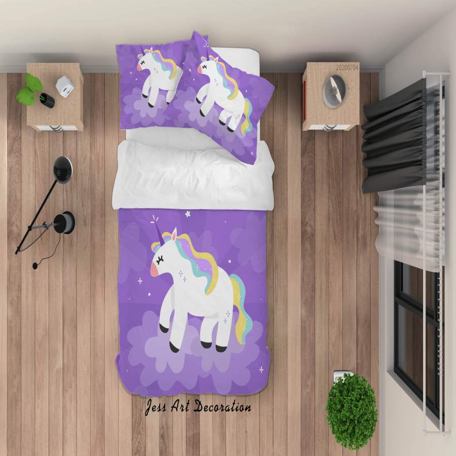 3D Purple Unicorn Quilt Cover Set Bedding Set Duvet Cover Pillowcases SF198