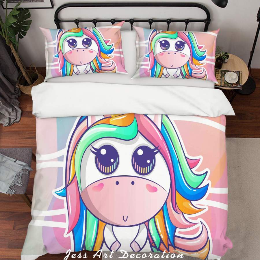 3D Cartoon Unicorn Pink Quilt Cover Set Bedding Set Pillowcases 23