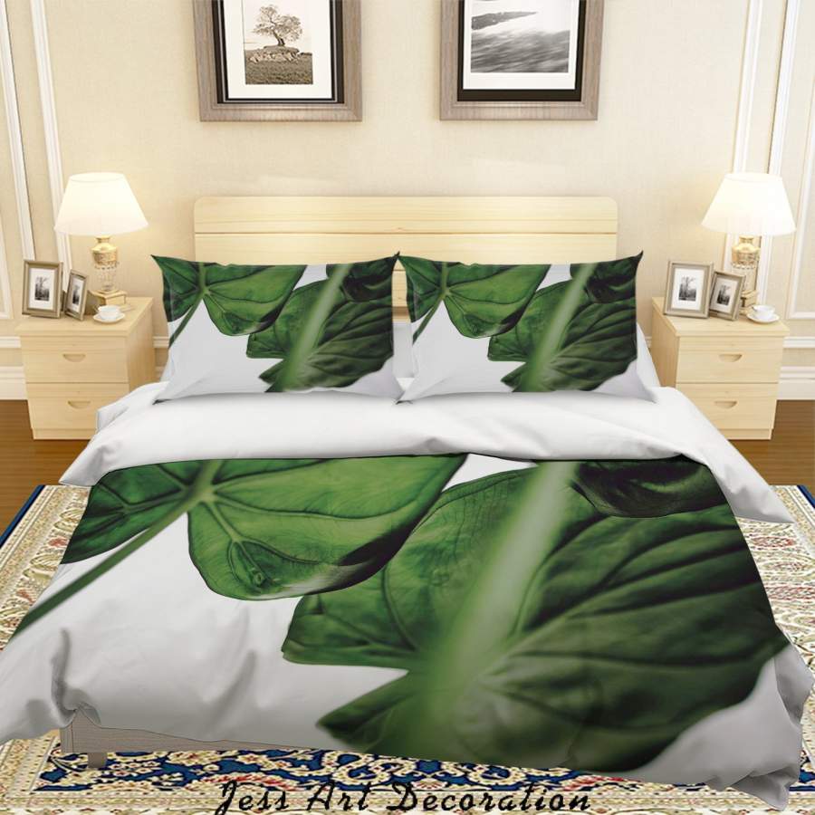 3D Hand Painted Green Leaves Quilt Cover Set Bedding Set Duvet Cover Pillowcases LQH A77