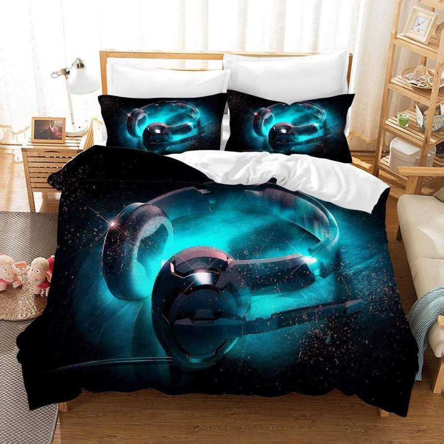 3D Blue Disc Jockey Music DJ Headset Quilt Cover Set Bedding Set Pillowcases 76