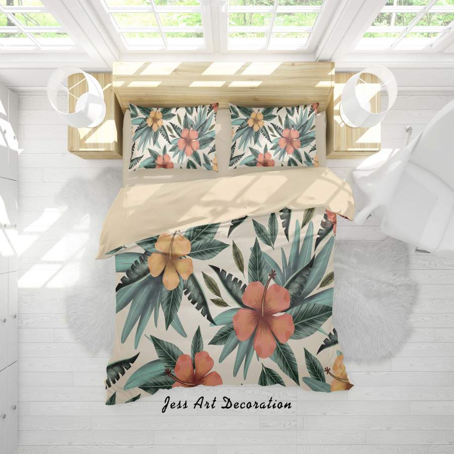 3D Floral Leaves Quilt Cover Set Bedding Set Duvet Cover Pillowcases SF75