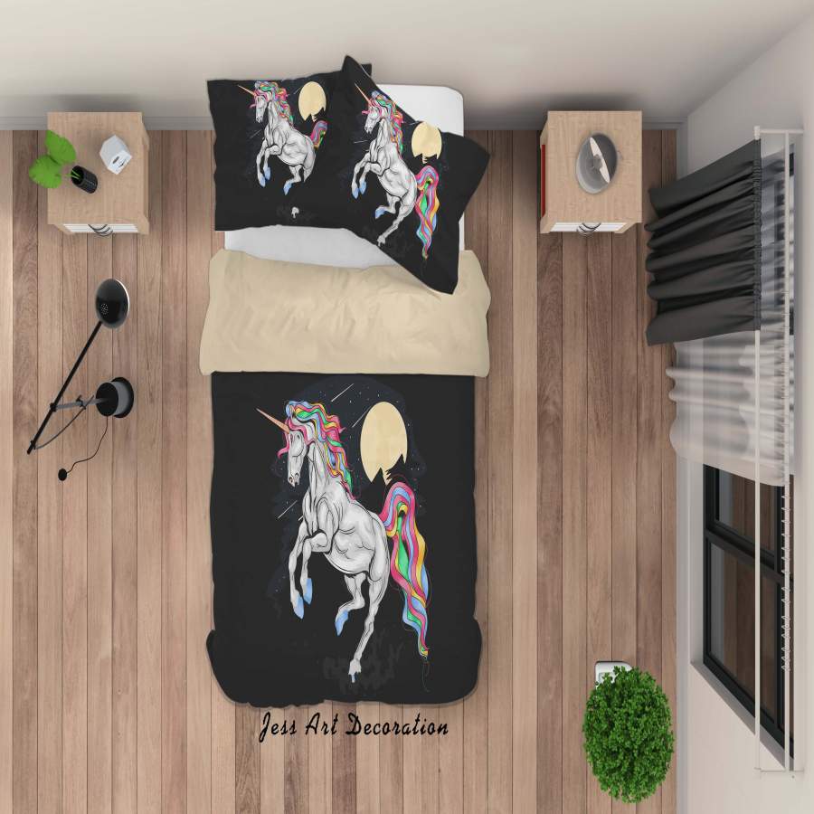 3D Moon Night Colorful Unicorn Quilt Cover Set Bedding Set Duvet Cover Pillowcases A061 LQH