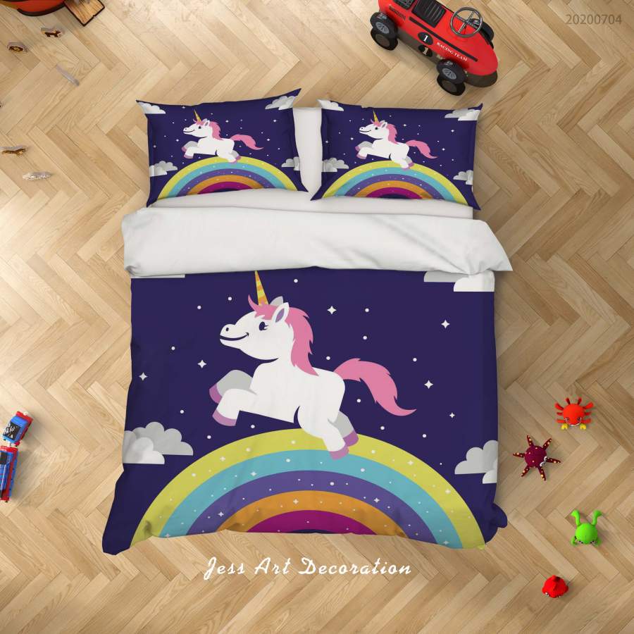 3D Rainbow Unicorn Quilt Cover Set Bedding Set Duvet Cover Pillowcases SF149