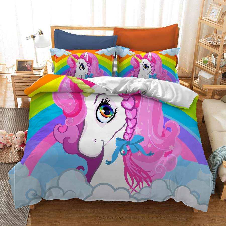 3D Pink Unicorn Quilt Cover Set Bedding Set Pillowcases 89