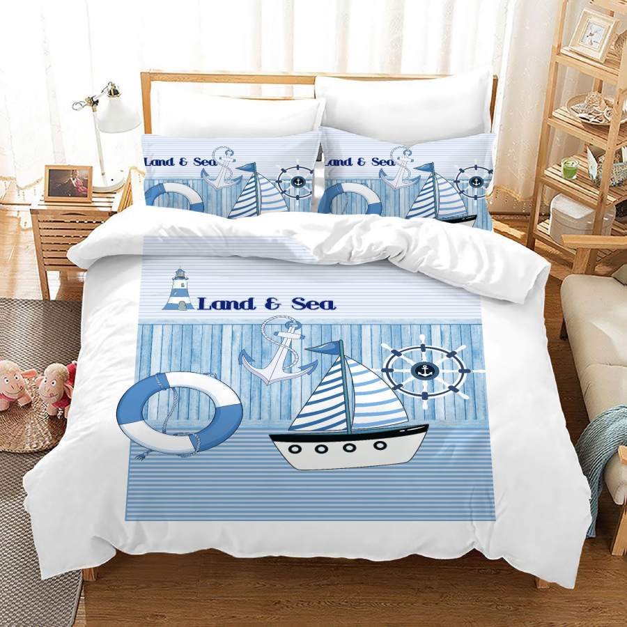 3D Blue Nautical Ship Anchor Quilt Cover Set Bedding Set Duvet Cover Pillowcases JN 1160