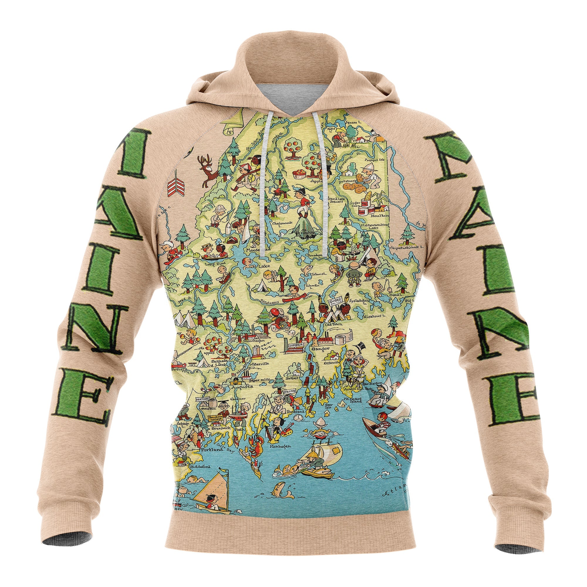 Vintage Maine Map Hoodie For Men And Women