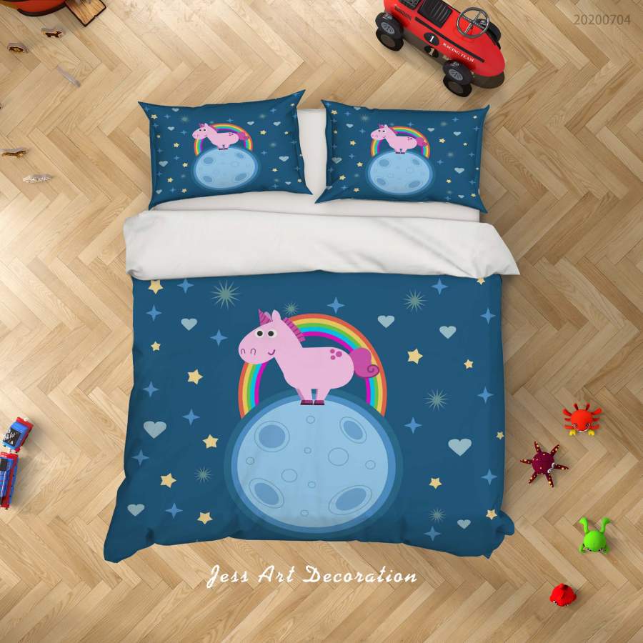 3D Blue Rainbow Unicorn Quilt Cover Set Bedding Set Duvet Cover Pillowcases SF69