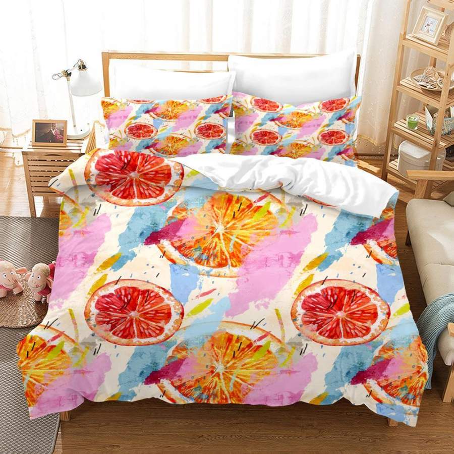 3D Watercolor Orange Slices Quilt Cover Set Bedding Set Duvet Cover Pillowcases SF29